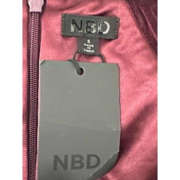 NBD Arsha Midi Dress in Burgundy Small New Womens Velvet Sheer Cocktail - Picture 9 of 10